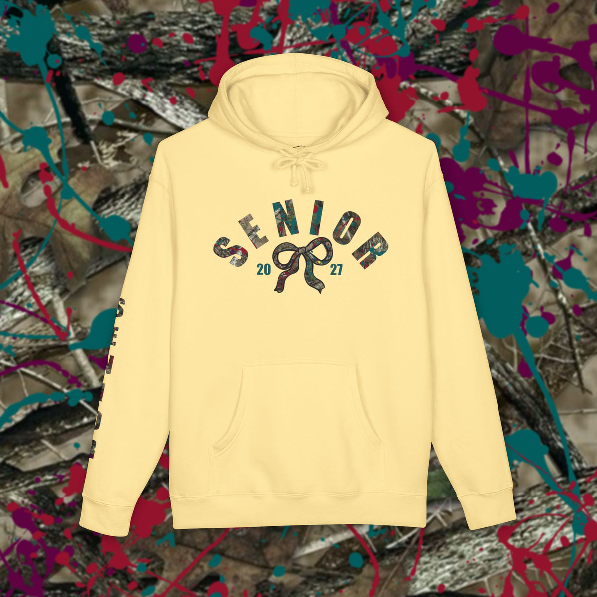 Senior 2027 Camo Bow Hoodie — Grad Collection