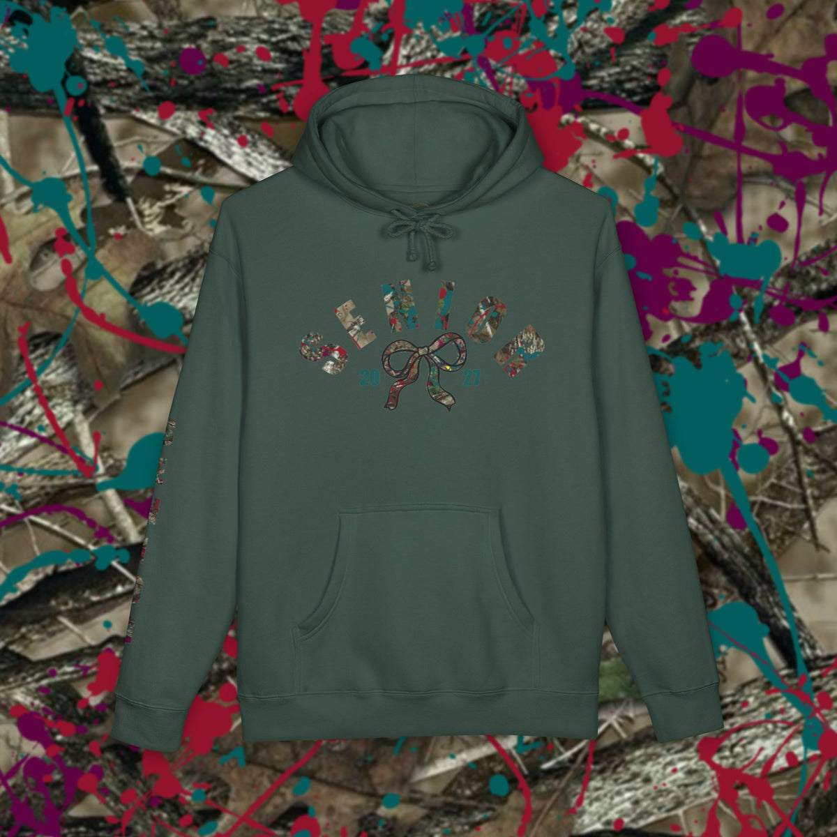 Senior 2027 Camo Bow Hoodie — Grad Collection